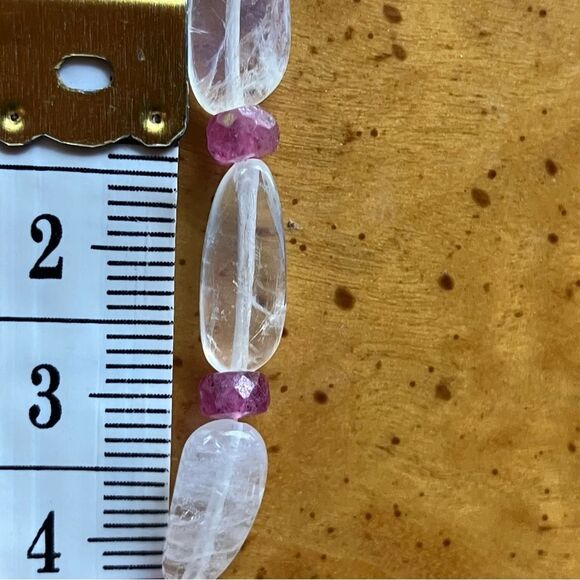 Natural Rainbow Moonstone Ruby Sterling Silver Beaded Necklace - Picture 9 of 10